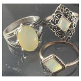 (3) Silver Tone Rings w/Cabochons, Size 7 3/4