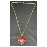 925 & Red Glass Heart Pendant w/Marcasite Detail