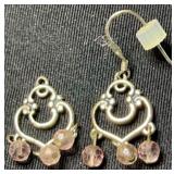 925 & Faceted Pink Bead Earrings