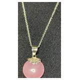 Polished Pink Stone Pendant w/925 Crown & 925