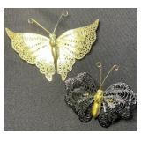 Gold Tone & Black Filigree Butterfly Brooches