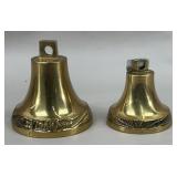 (2) Temple Brass Bells w/Engraved Pattern Base