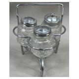 Chrome Wheelbarrow Caddy w/Mustard, Salt & Pepper