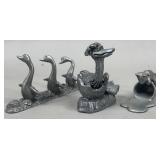 Geese, Cat on Pail & Ostrich in Egg Pewter