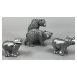 Bears & Hippos Hudson Fine Pewter Figurine Pairs