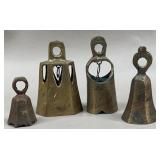 (4) Indian Made Brass Etched Bells, 1.5'-3'