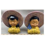 (2) Royal Copley Ceramic Asian Girl Wall Pockets