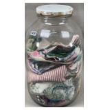 Quilt Pattern Fabric Pieces in Gallon Glass Jar
