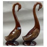 Pair of Enesco Brown Drip Glaze Ceramic Swans