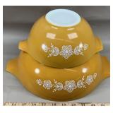 PYREX Butterfly Gold 442 & 444 Cinderella Bowls