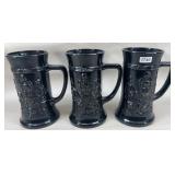(3) Black Tiara Glass Tavern Scene Mugs