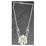 Rose Motif w/Blue Rhinestones 14' Necklace