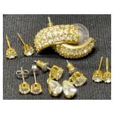 (5)pr Gold Tone & Clear Rhinestone Earrings