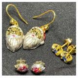 (3)pr Sparkling Ladybug, Santa & Blue Rhinestone