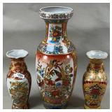 (3) Satsuma-Style Chinese Porcelain Vases
