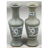 (2) Avon Sage Jasperware 6' Glass Bud Vases