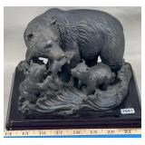 'Mama Bear w/Cubs Fishing' Heavy Resin Statue