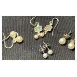 (4)pr Faux Pearl & Flower Earrings