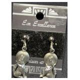 JJ '89 Pewter Wolf Howling at the Moon Earrings