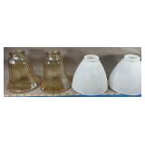 Pair of Amber Iridescent Glass Light Shades &