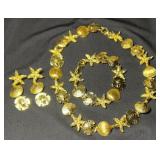 Gold Tone Sea Life Necklace, Bracelet & Earrings