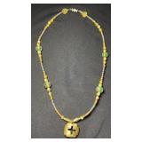Gold Tone & Green Glass Beaded 16' Necklace