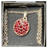 Avon NRT Red Rhinestone Round Disc Necklace