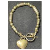 Bar Clasp Silver Tone Bracelet w/Heart Dangle