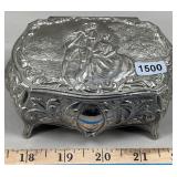 Silver Tone Courting Couple Trinket Box