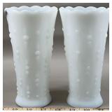 (2) AH Teardrop & Pearl 7.5' Milk Glass Vases