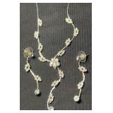Silver Tone Bridal Floral Vine Necklace & Earrings