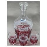 French Decanter & (3) Cordial Glass Set