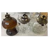 (3) Clear & Amber Glass Oil Lamp Bases