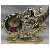 Molded Plastic Gold Tone Pegasus Mantel Clock