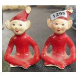 (2) Red Pixie Elf Figurines; Damaged Hat Tips