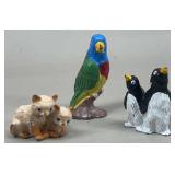 Painted Cast Metal Parrot, Kittens, Penguins, 2'