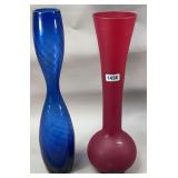 Frosted Red & Blue Glass Bud Vases