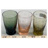 (3) Etched Colored Shot Glasses