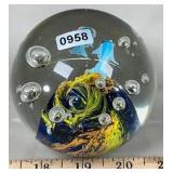 Blue Dolphins 3.5' Art Glass Paperweight