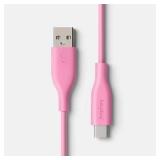 Heyday Silicone USB A+C Charging Cable Pink 6'