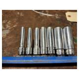 7pc Snap On 1/4' Drive SAE Deep Socket Set w/ Rail
