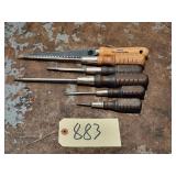 Qty 6 Mac Tools Wood Handle Screwdrivers / Saw