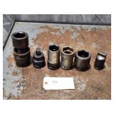 Qty 6 Assorted Brand 1' Drive Impact Sockets