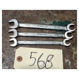 3pc Snap On SAE Open End Flare Nut Wrench Set