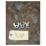 Qty 3 Assorted Mac Tools 3/8 Dr Crowfoot Wrenches