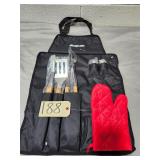 New Snap On Black BBQ Apron & Grilling Tool Set