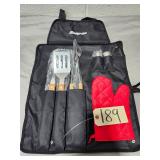 New Snap On Black BBQ Apron & Grilling Tool Set