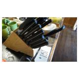 BUTCHER BLOCK AND KNIVES SOME ARE MISSING