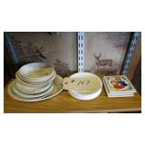 MISC SHELF LOT / DINNERWARE / TRIVETS