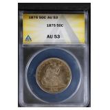 1875 50C ANACS AU53 Seated Liberty Half very sharp